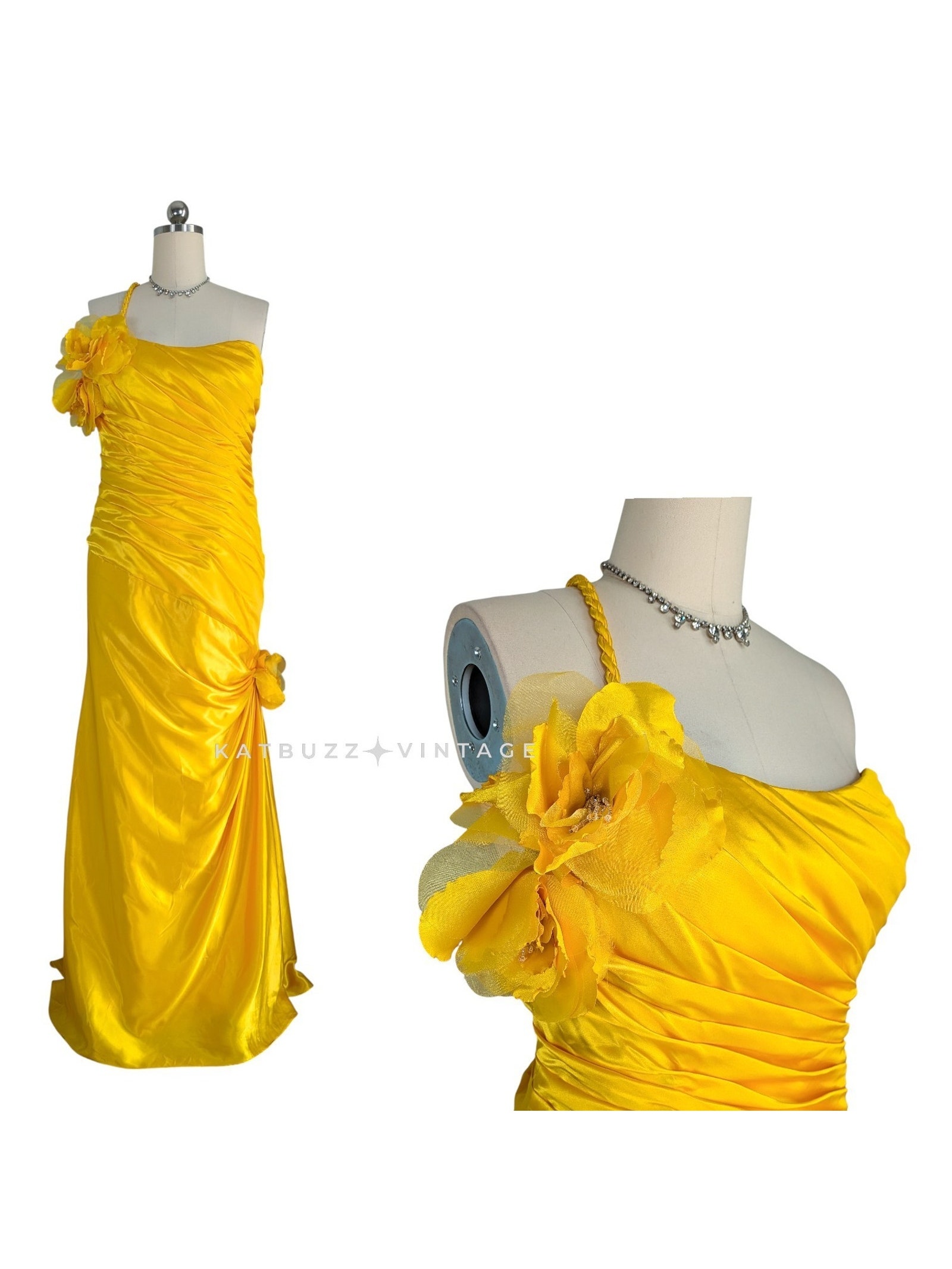 Vintage Prom Dress Maxi Gown 16 Yellow Glam Y2k Satin Slip Red Carpet Movie Star